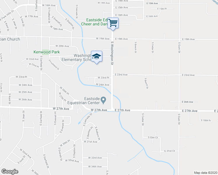 map of restaurants, bars, coffee shops, grocery stores, and more near 28 West 24th Avenue in Kennewick