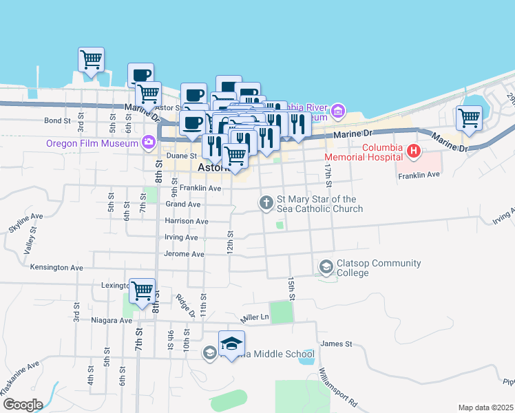 map of restaurants, bars, coffee shops, grocery stores, and more near 660 14th Street in Astoria