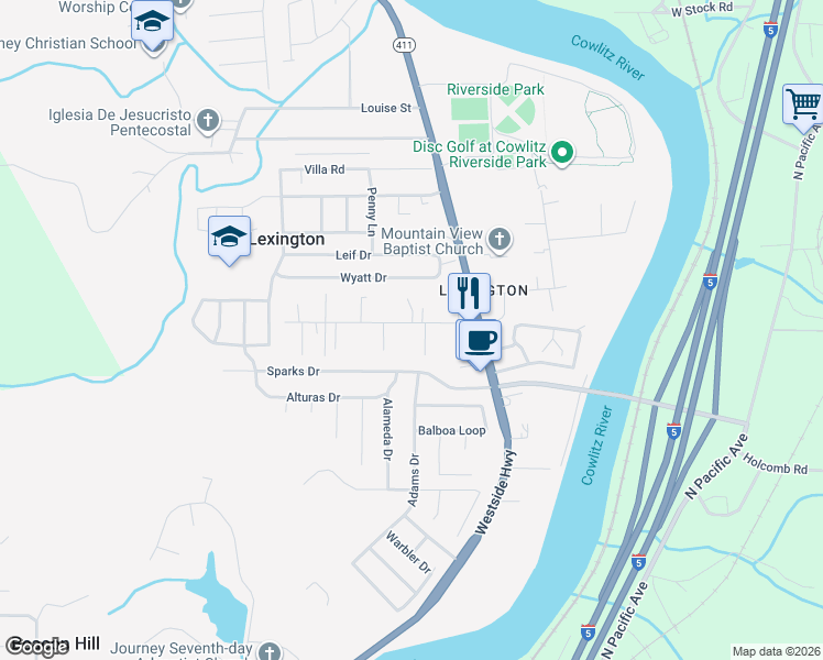 map of restaurants, bars, coffee shops, grocery stores, and more near 133 Lexington Avenue in Kelso