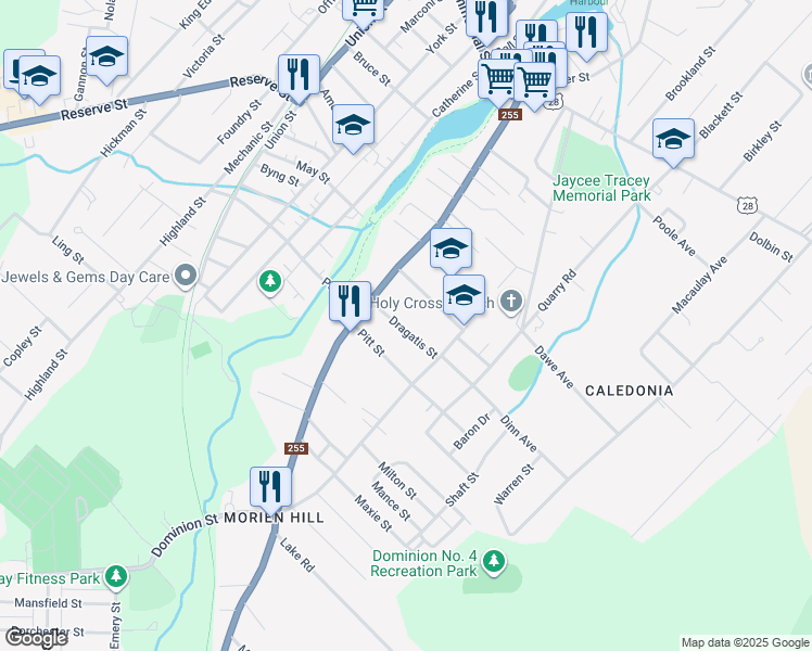 map of restaurants, bars, coffee shops, grocery stores, and more near 23 Dragatis Street in Glace Bay