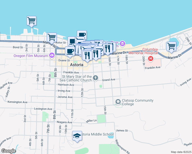 map of restaurants, bars, coffee shops, grocery stores, and more near 660 14th St in Astoria