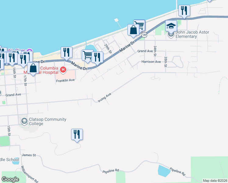 map of restaurants, bars, coffee shops, grocery stores, and more near 2715 Irving Avenue in Astoria