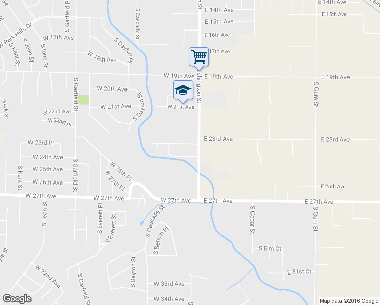 map of restaurants, bars, coffee shops, grocery stores, and more near 28 West 24th Avenue in Kennewick