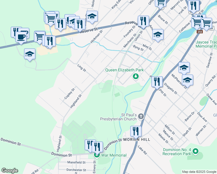 map of restaurants, bars, coffee shops, grocery stores, and more near 8 Marian Street in Glace Bay