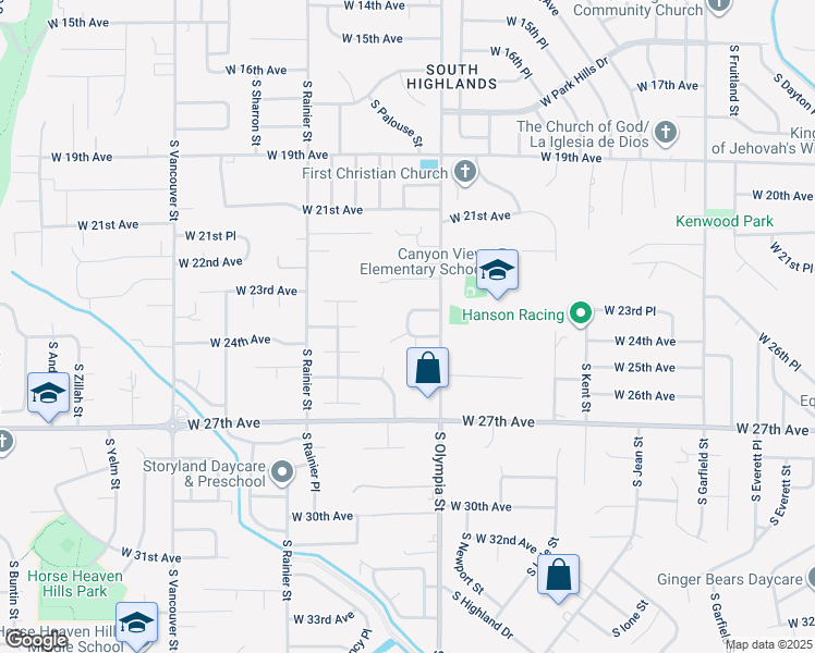 map of restaurants, bars, coffee shops, grocery stores, and more near 1511 West 24th Loop in Kennewick