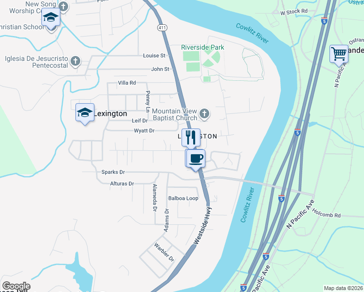 map of restaurants, bars, coffee shops, grocery stores, and more near 112 Lexington Avenue in Kelso