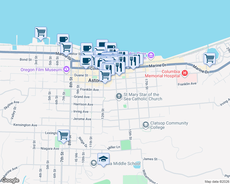 map of restaurants, bars, coffee shops, grocery stores, and more near 660 14th Street in Astoria