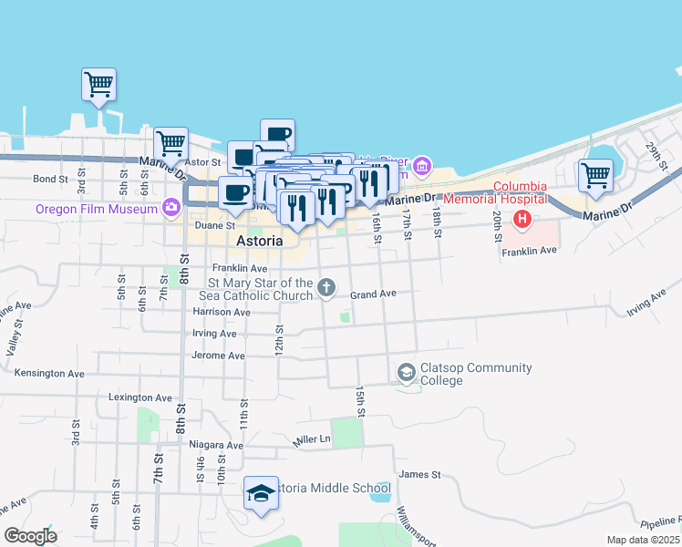 map of restaurants, bars, coffee shops, grocery stores, and more near 660 14th Street in Astoria