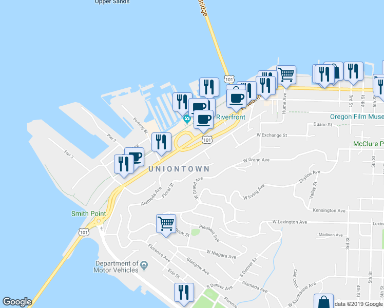 map of restaurants, bars, coffee shops, grocery stores, and more near in Astoria