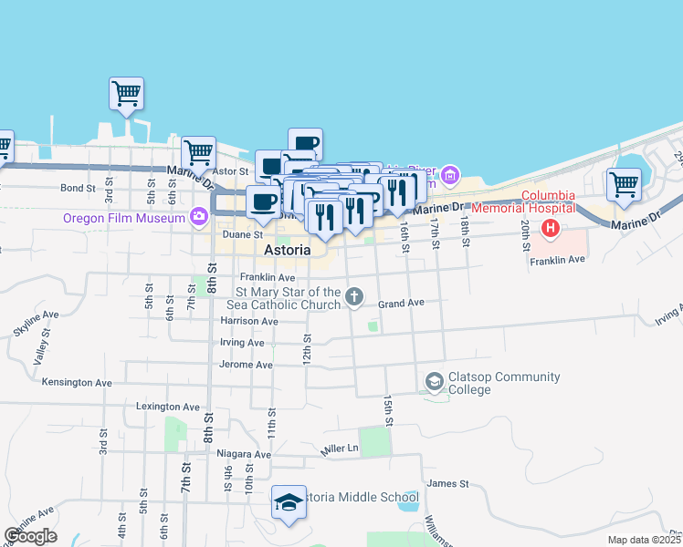 map of restaurants, bars, coffee shops, grocery stores, and more near 660 14th Street in Astoria