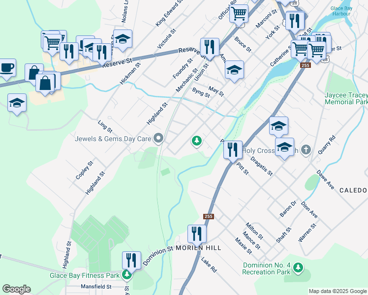 map of restaurants, bars, coffee shops, grocery stores, and more near 163 Upper Mclean Street in Glace Bay
