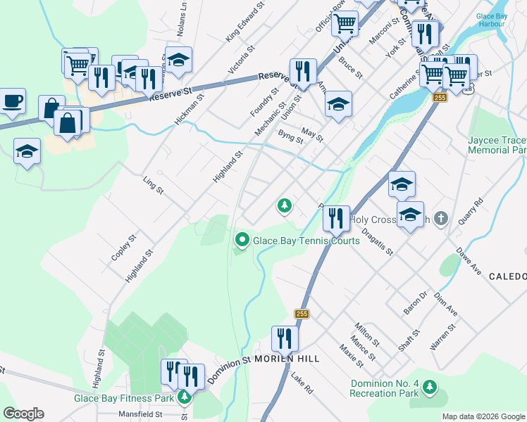 map of restaurants, bars, coffee shops, grocery stores, and more near 162 Upper Mclean Street in Glace Bay