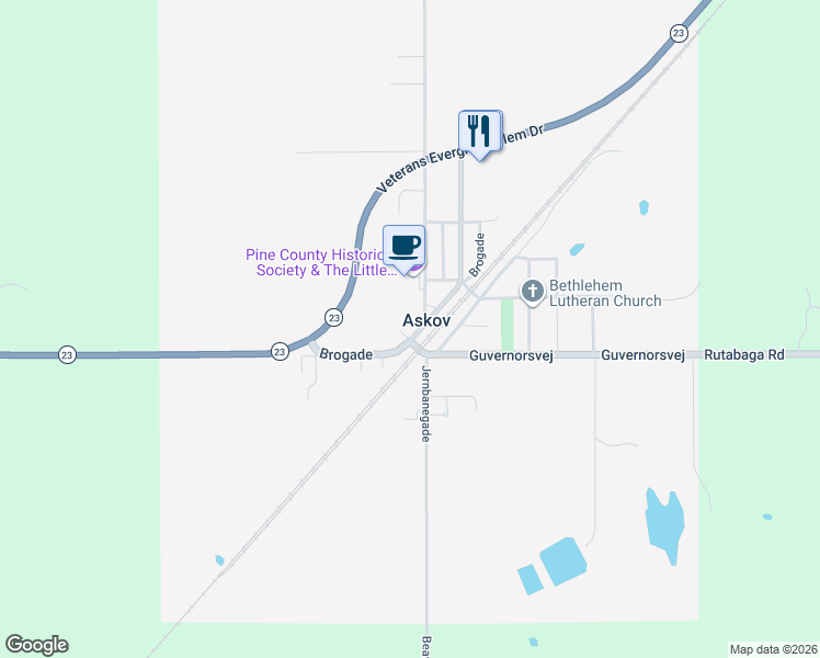 map of restaurants, bars, coffee shops, grocery stores, and more near in Askov