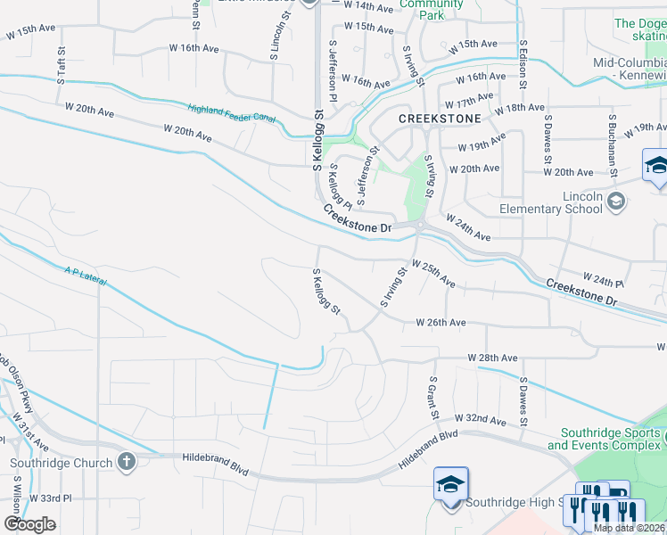 map of restaurants, bars, coffee shops, grocery stores, and more near 5901 West 25th Avenue in Kennewick