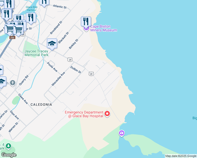 map of restaurants, bars, coffee shops, grocery stores, and more near 209 South Street in Glace Bay