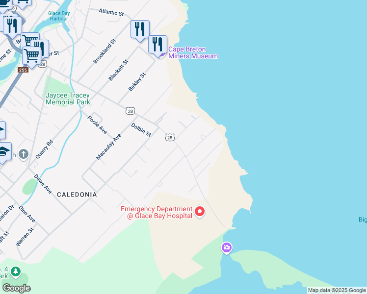 map of restaurants, bars, coffee shops, grocery stores, and more near 209 South Street in Glace Bay