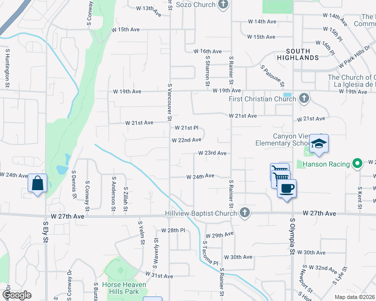 map of restaurants, bars, coffee shops, grocery stores, and more near 2000 W 23rd Ave in Kennewick