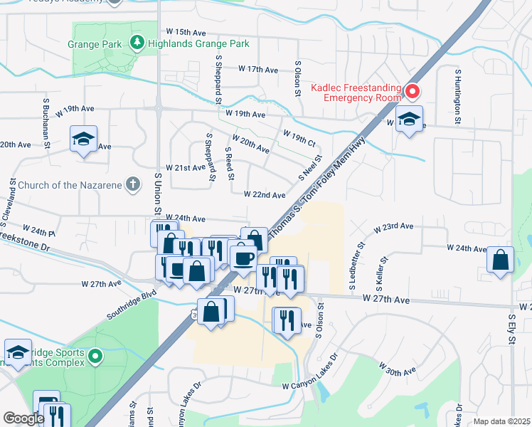 map of restaurants, bars, coffee shops, grocery stores, and more near 3709 West 22nd Avenue in Kennewick