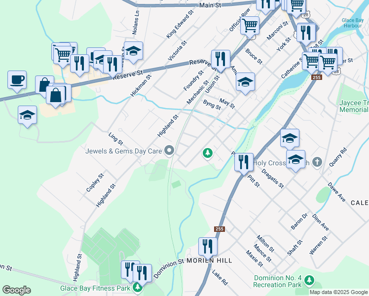 map of restaurants, bars, coffee shops, grocery stores, and more near 438 York Street in Glace Bay