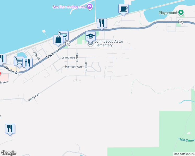 map of restaurants, bars, coffee shops, grocery stores, and more near 3629 Irving Avenue in Astoria