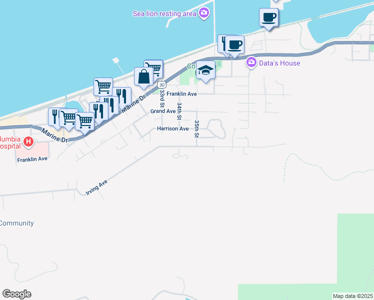 map of restaurants, bars, coffee shops, grocery stores, and more near 3441 Irving Avenue in Astoria