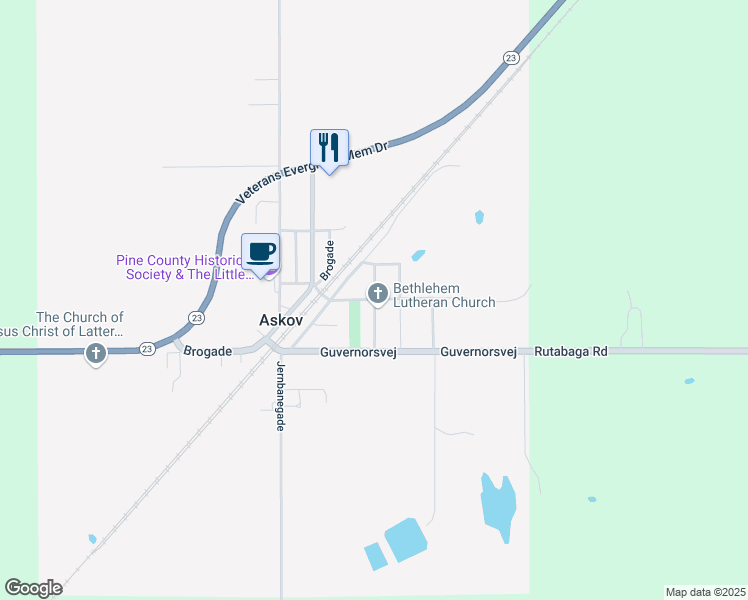 map of restaurants, bars, coffee shops, grocery stores, and more near Kirke Alle Extension in Askov