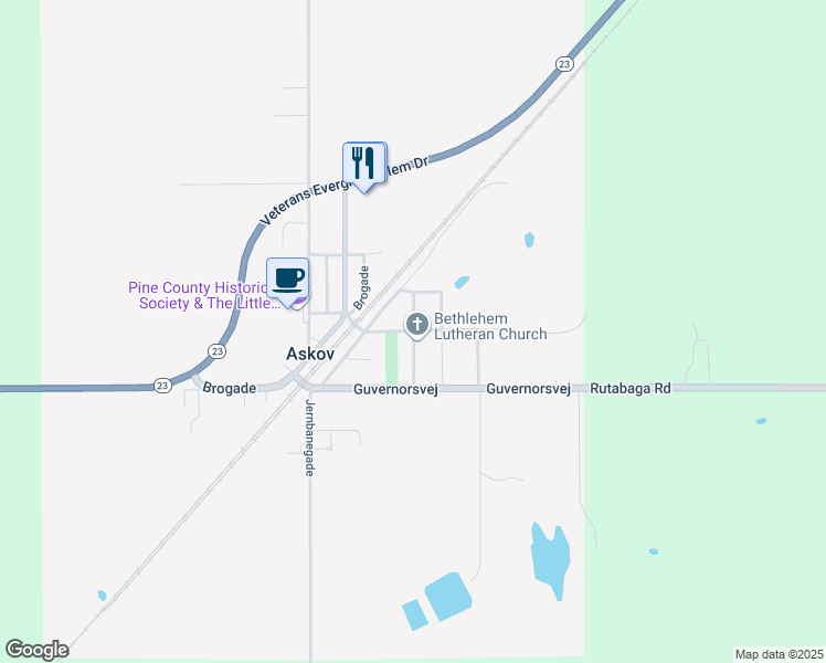 map of restaurants, bars, coffee shops, grocery stores, and more near Kirke Alle in Askov