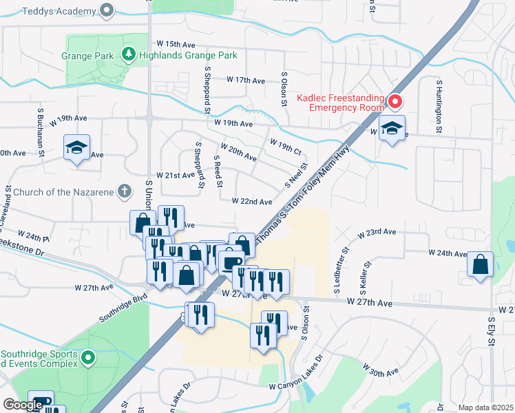 map of restaurants, bars, coffee shops, grocery stores, and more near 3709 West 22nd Avenue in Kennewick