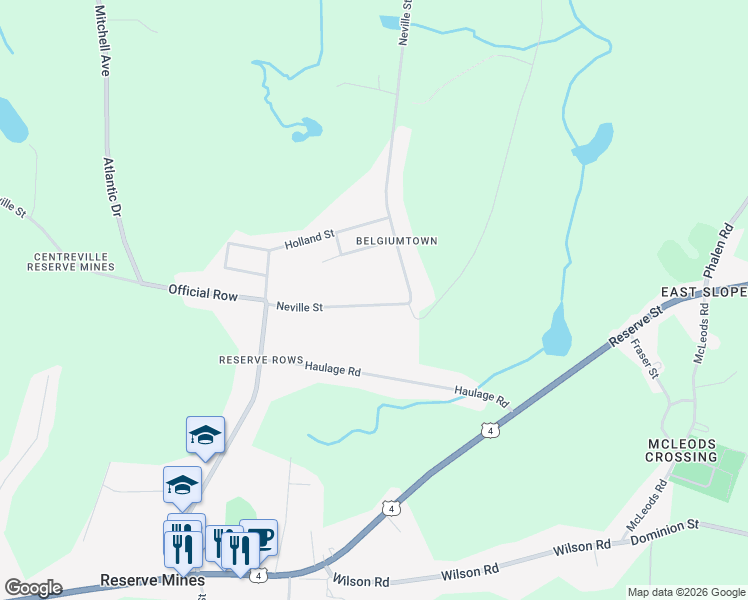 map of restaurants, bars, coffee shops, grocery stores, and more near 714 Neville Street in Reserve Mines