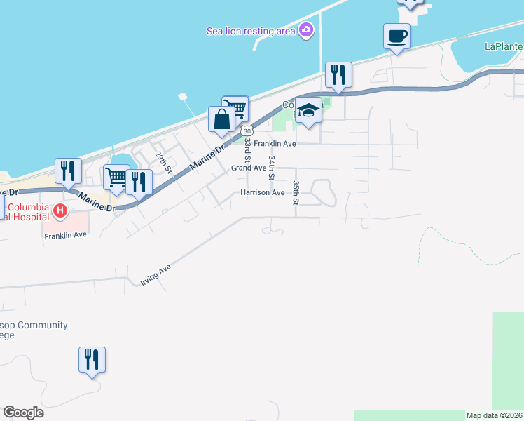 map of restaurants, bars, coffee shops, grocery stores, and more near 3315 Irving Avenue in Astoria