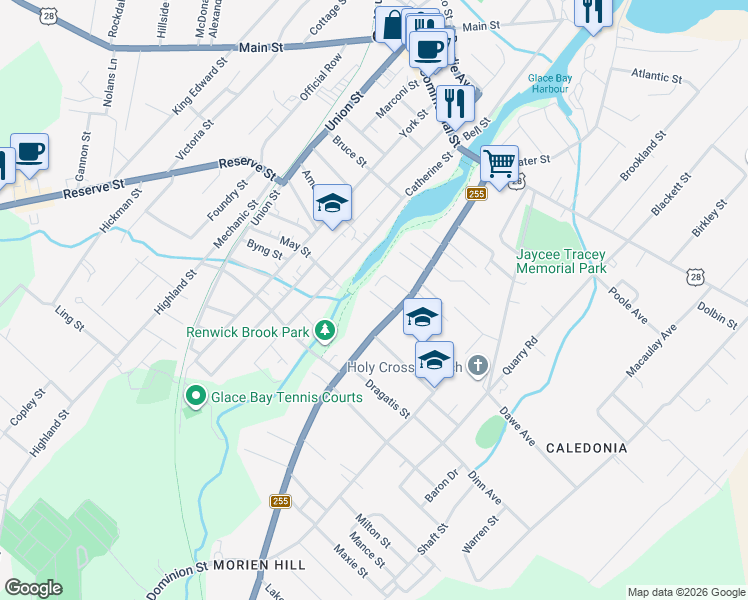map of restaurants, bars, coffee shops, grocery stores, and more near 25 Shepherds Lane in Glace Bay
