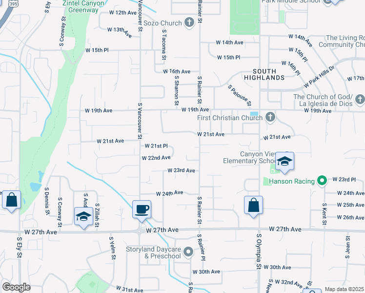 map of restaurants, bars, coffee shops, grocery stores, and more near 1809 West 21st Avenue in Kennewick