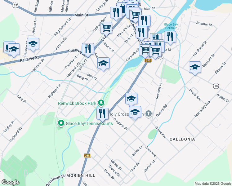 map of restaurants, bars, coffee shops, grocery stores, and more near 25 Shepherds Lane in Glace Bay
