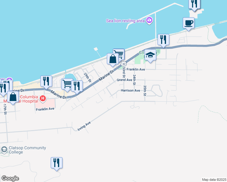 map of restaurants, bars, coffee shops, grocery stores, and more near in Astoria