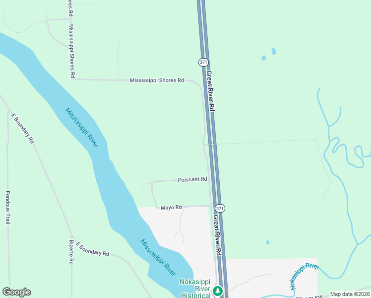 map of restaurants, bars, coffee shops, grocery stores, and more near 2177 Mississippi Shores Road in Fort Ripley