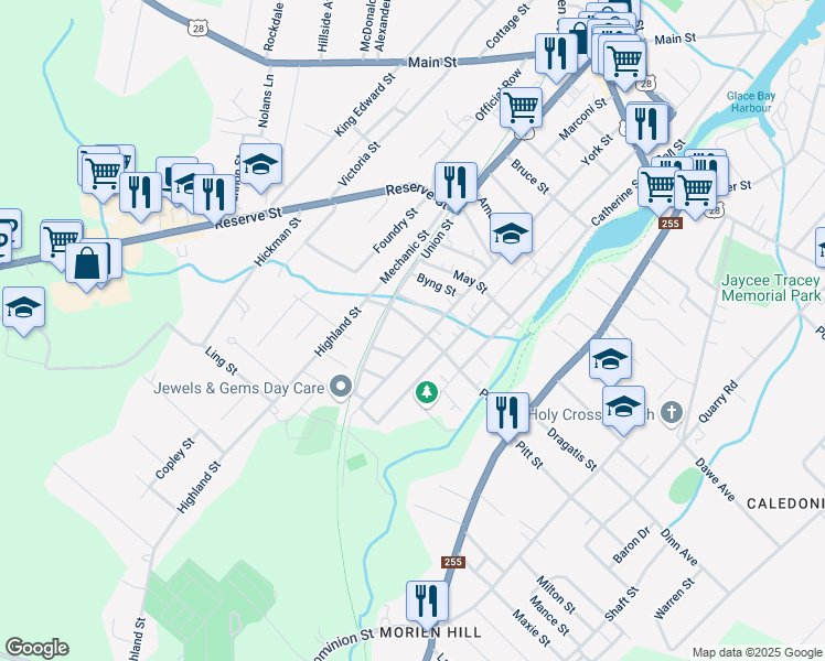 map of restaurants, bars, coffee shops, grocery stores, and more near 121 Park Street in Glace Bay