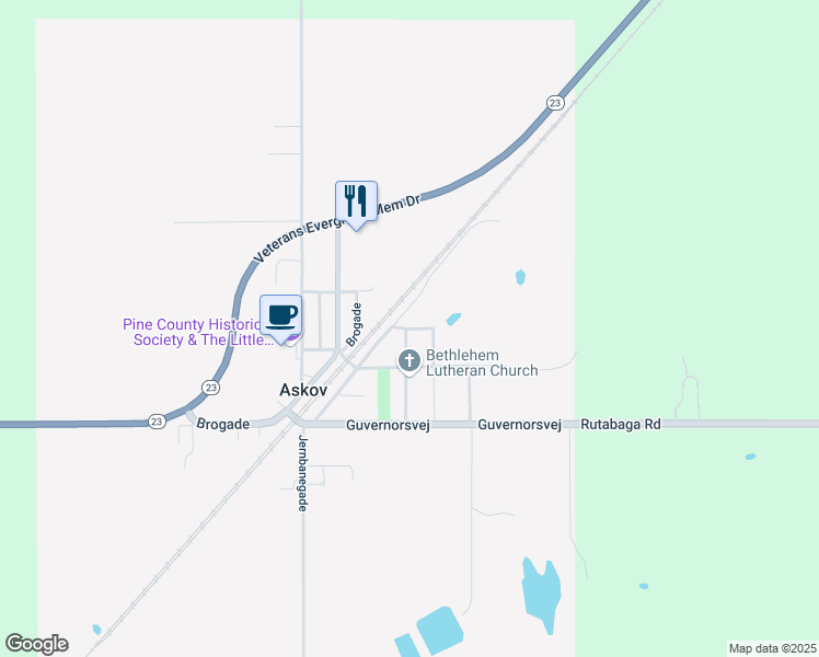 map of restaurants, bars, coffee shops, grocery stores, and more near Kirke Alle Extension in Askov