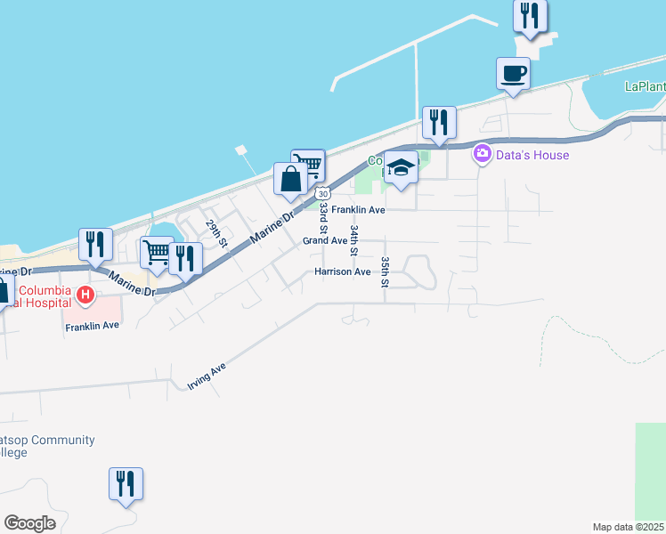 map of restaurants, bars, coffee shops, grocery stores, and more near 3326 Harrison Avenue in Astoria