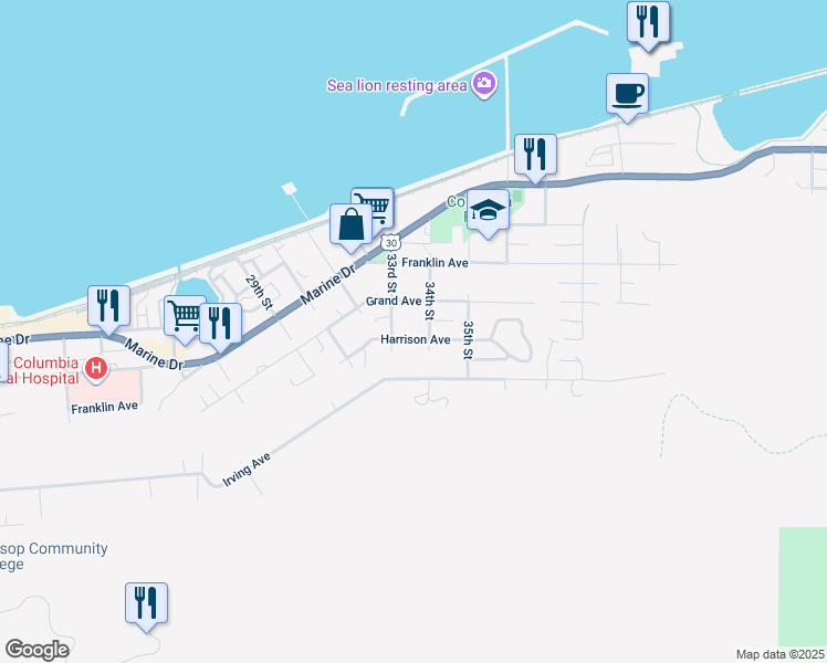 map of restaurants, bars, coffee shops, grocery stores, and more near 3326 Harrison Avenue in Astoria