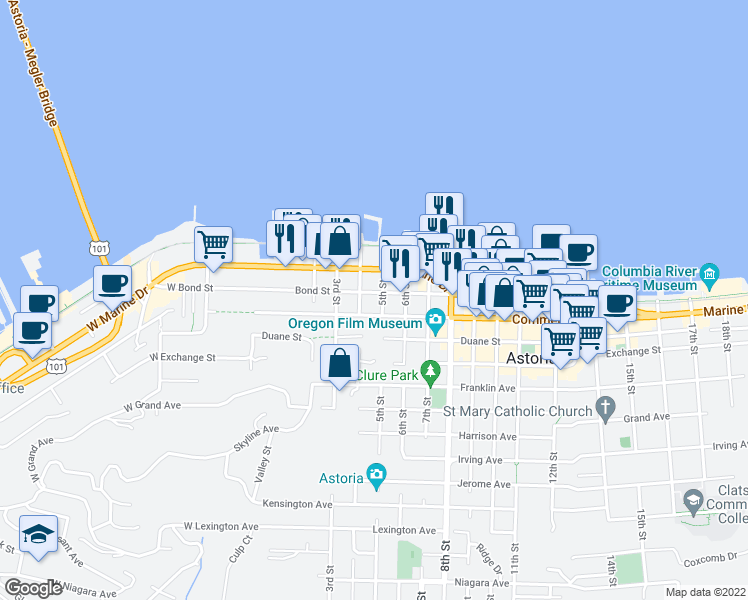 map of restaurants, bars, coffee shops, grocery stores, and more near 469 Bond Street in Astoria