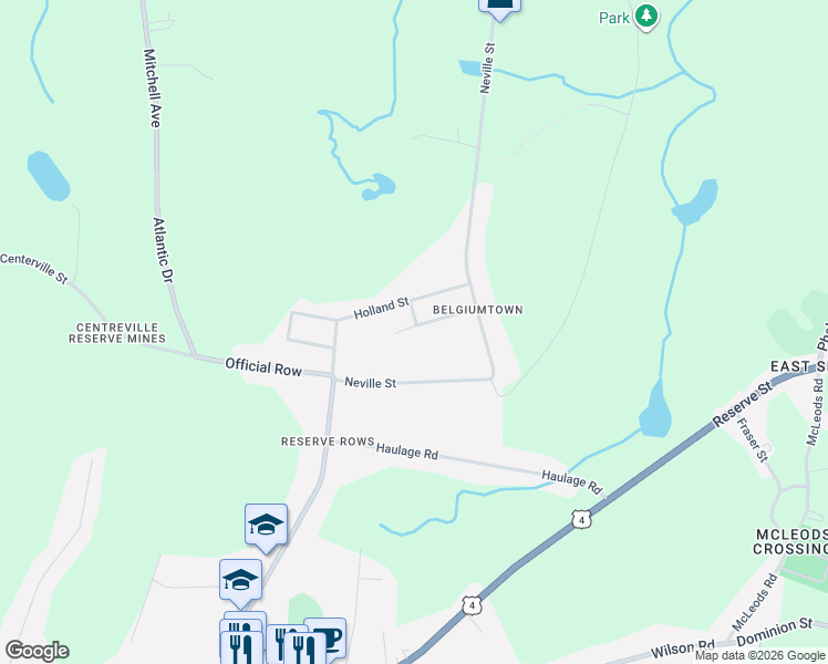 map of restaurants, bars, coffee shops, grocery stores, and more near 75 Belgium Street in Reserve Mines
