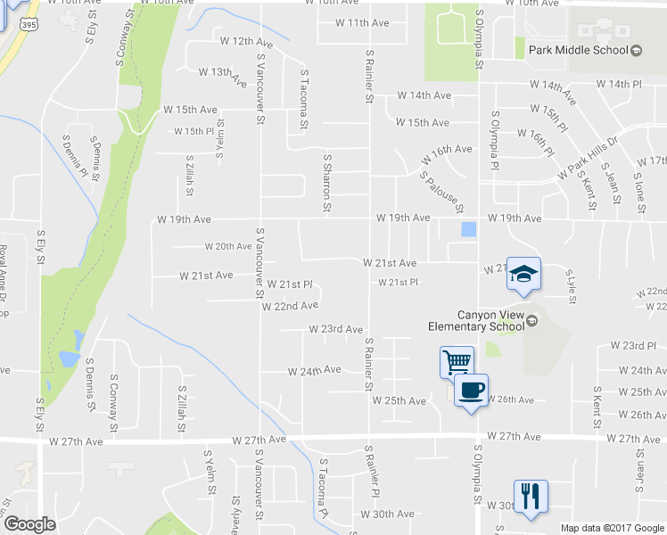 map of restaurants, bars, coffee shops, grocery stores, and more near 1809 West 21st Avenue in Kennewick