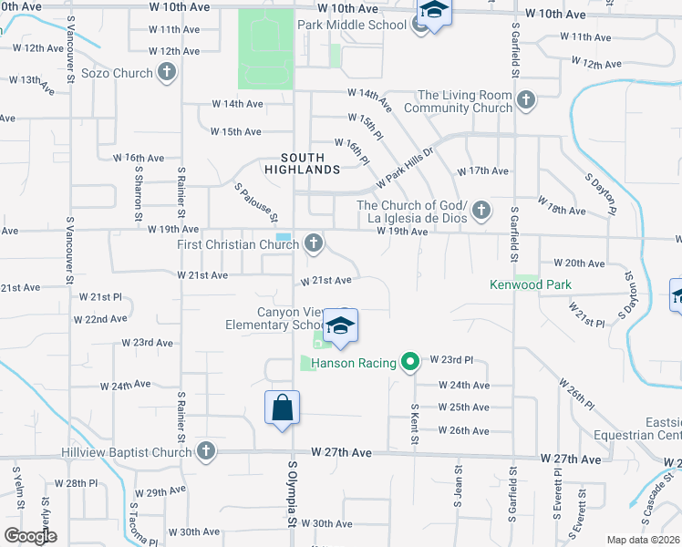 map of restaurants, bars, coffee shops, grocery stores, and more near 1217 West 21st Avenue in Kennewick