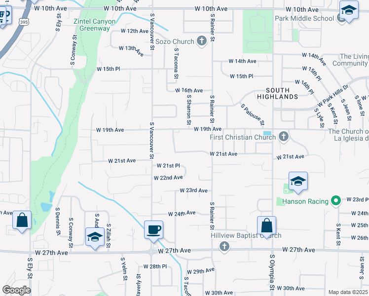 map of restaurants, bars, coffee shops, grocery stores, and more near 1809 West 21st Avenue in Kennewick