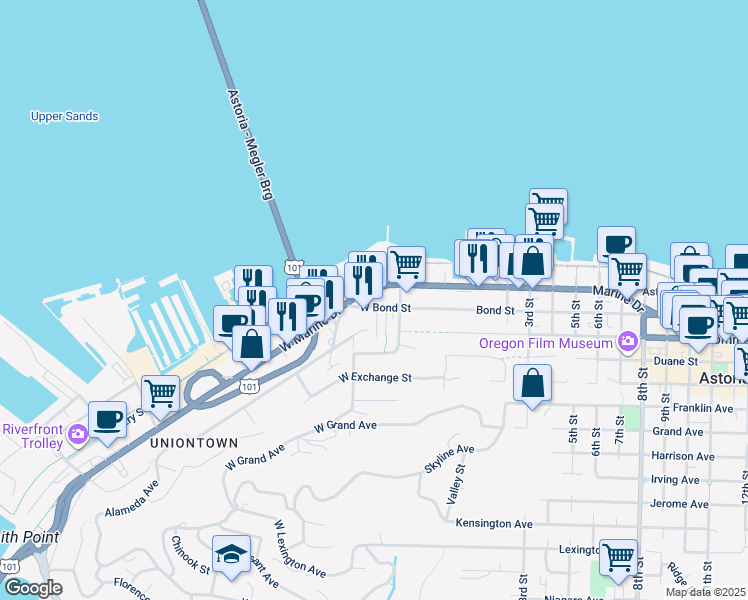 map of restaurants, bars, coffee shops, grocery stores, and more near 146 Bond Street in Astoria