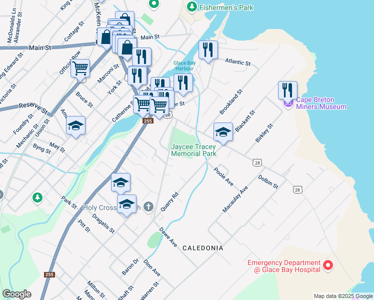 map of restaurants, bars, coffee shops, grocery stores, and more near 109 Seaview Street in Glace Bay