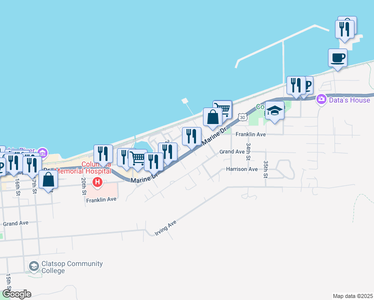 map of restaurants, bars, coffee shops, grocery stores, and more near 576-598 30th Street in Astoria