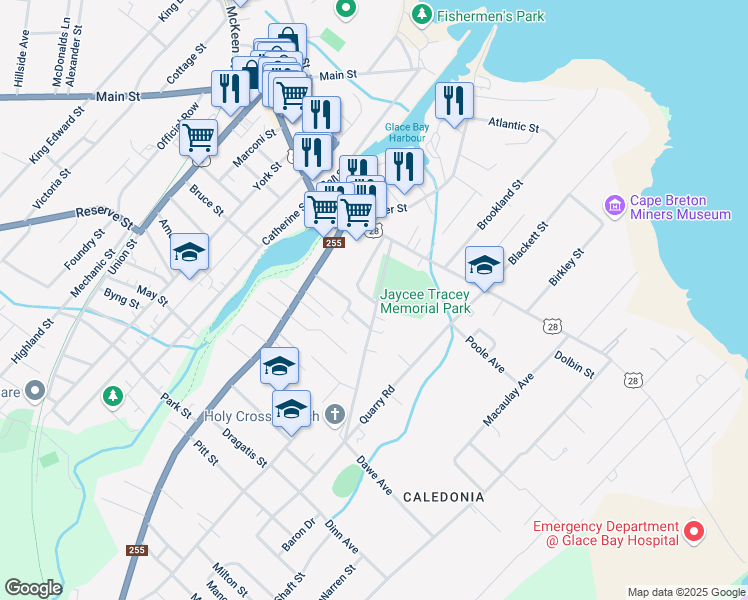 map of restaurants, bars, coffee shops, grocery stores, and more near 24 Mckeigan Street in Glace Bay