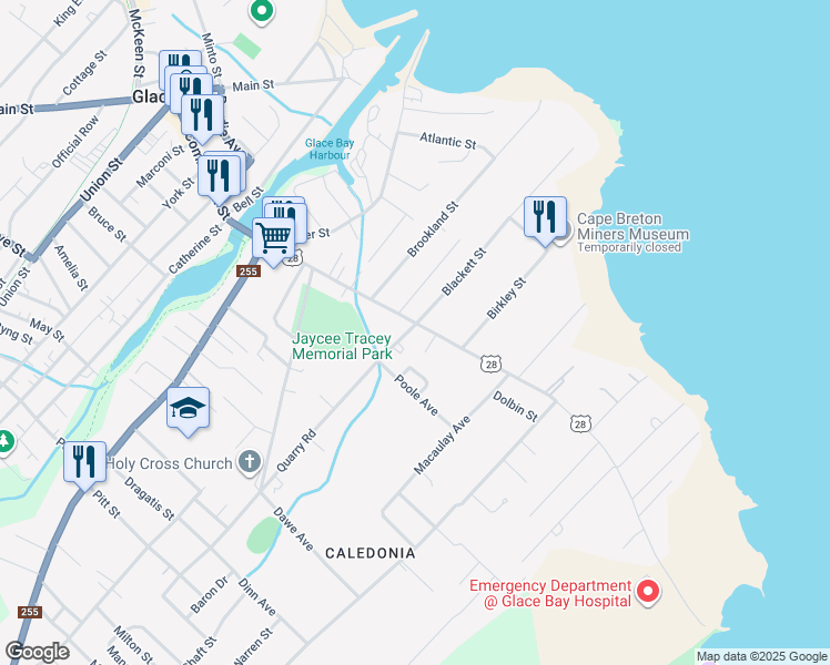 map of restaurants, bars, coffee shops, grocery stores, and more near 112 South Street in Glace Bay
