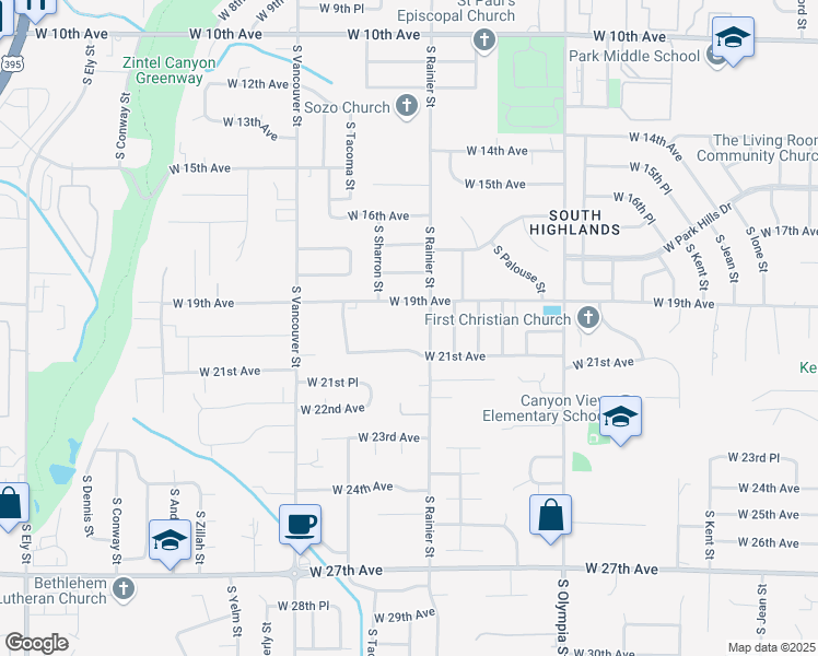 map of restaurants, bars, coffee shops, grocery stores, and more near 1817 West 19th Avenue in Kennewick